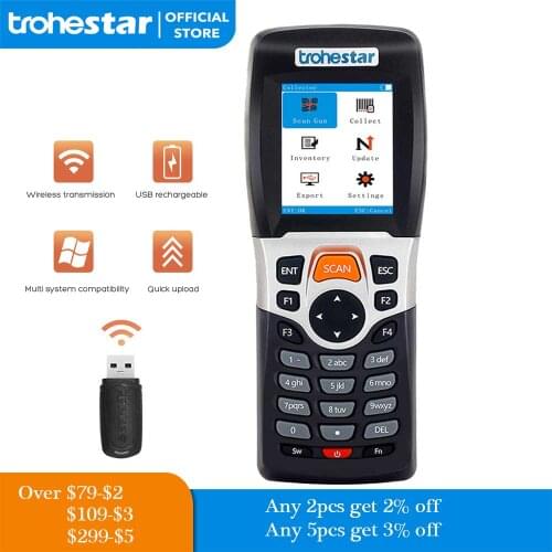 Trohestar Wireless Barcode Scanner 1D Bar Code Reader Portable Handheld Inventory Counter Data Collector PDA Bar Code Scanners