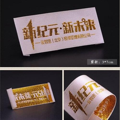 Custom clothing tags garment labels custom woven labels for clothing brand name labels gold thread woven tags