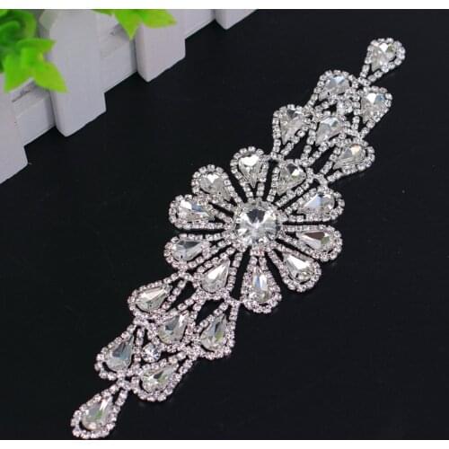18.2x5.8cm Shiny Silver Sew On Strass Rhinestone Applique patch For Wedding Belt Rhinestone Applique for Women Wedding Dress