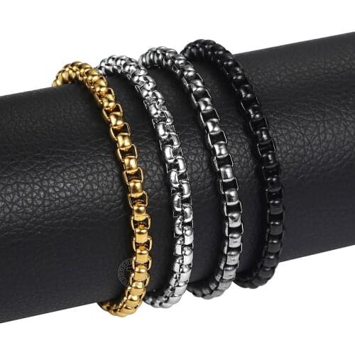 2/3/4/5mm Gold Silver Color Stainless Steel Box Link Chain Bracelet for Men Women Round Box Chain Jewelry Wholesale DKB669
