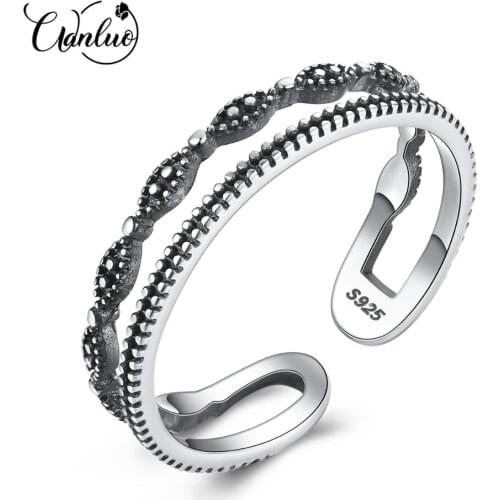WANLUO Brand Real 925 Sterling Silver Embossed Pattern Hollow Design Female Vintage Adjustable Rings Carving S925 Fine Jewelry