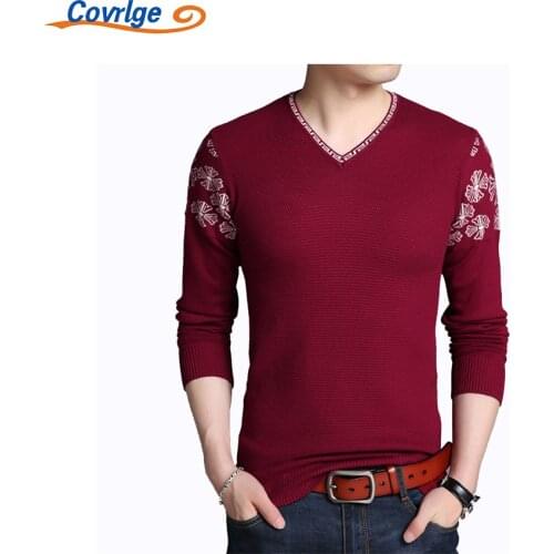 Covrlge Sweater Autumn Winter Youth V-neck Jacquard Plus Size Knitted Personality Youth Plus Velvet Bottoming Shirt MZM100