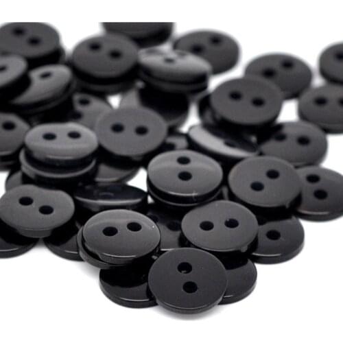 DoreenBeads Resin Sewing Buttons Scrapbooking Round Black 2 Holes For Clothing DIY Crafts 9mm x 2mm, 55 PCs