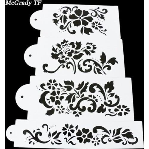 4Pcs/Set Flowers Cake Stamp Stencil Bakeware Decoration Christmas Cake Stencils Tools Flowers Cupcake Stencils Cake Tools