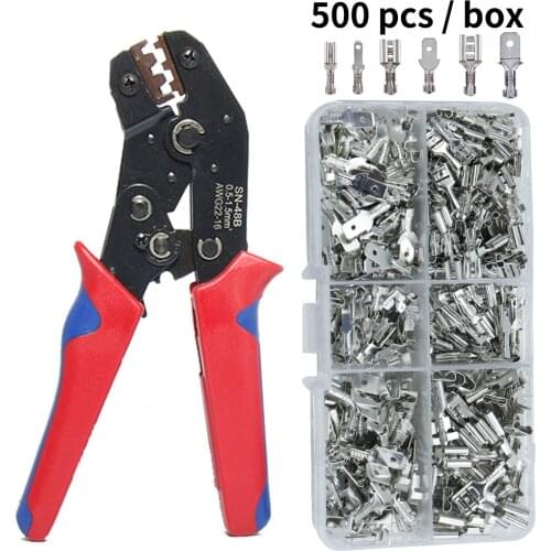 SN-48B plier 0.5-2.5mm2 20-13AWG precision with 400pcs/lot 2.8 4.8 terminals sets tools cold-pressed crimp plug boxed connector
