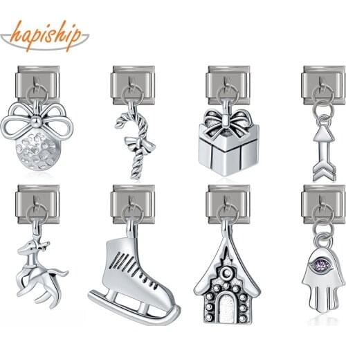 Hapiship 2021 New Original Daisy Arrow House Gift Box Palm Charm Links Fit 9mm Bracelet Stainless Steel Jewelry Making DJ340