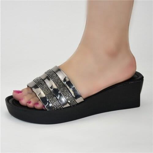 Pretty Grey Party Shoes African Womens Wedge Heel Pumps Shoes 222-7 Heel Height 5.5CM