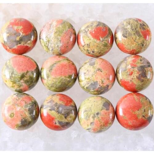 16MM 12MM Round Cabochon CAB Natural Stone Unakite Epidote No Drilled Hole Bead for Women Men DIY Jewelry Making Ring 10Pcs