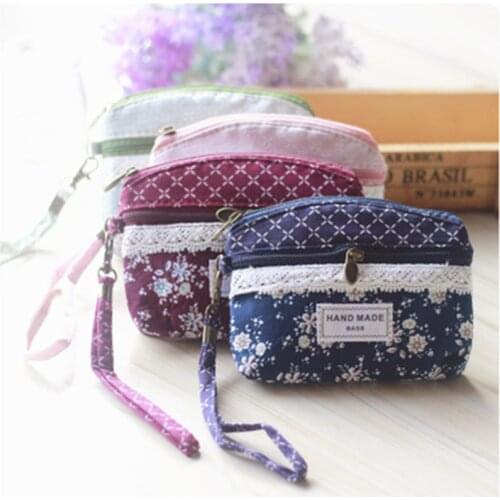 Small Fresh Lace Cloth Bag Women New Coin Purse Children Cute Bear Double Layer Dot Wallet Zero Coins Pouch Lady Little Handbags
