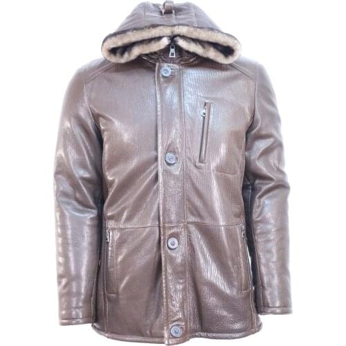 Fur Collar Genuine Leather Jacket Men Black Brown Sheepskin Coat Winter Bomber Jacket Male