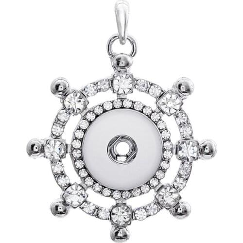 Fashion Rhinestone Rudder pendant snap necklace 60cm keychain fit 18MM snap buttons Fashion jewelry DIY accessories XL0073