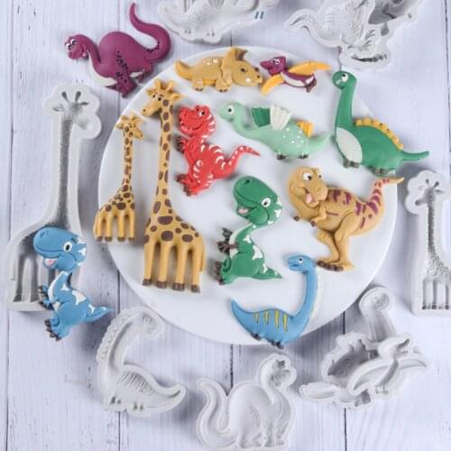 Cartoon Giraffe, Dinosaur Series Molds Fondant Cakes Decor Tool Silicone Molds Sugarcrafts Chocolate Baking Tools For Cakes Form