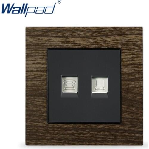 CAT6 Data Tel RJ45 RJ11 Wall Outlet For Home Wallpad Metal Panel Wood Design EU UK Computer Telephone Wall Socket