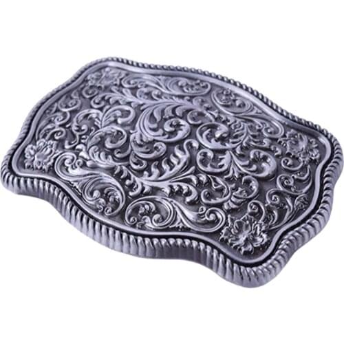 Novelty Western Cowboy Antique Metal Mens Leather Belt Buckle Floral Pattern Leather Belt Decor
