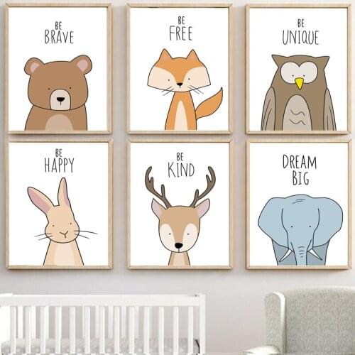 Deer Elephant Fox Bear Rabbit Owl Nursery Wall Art Canvas Painting Nordic Posters And Prints Wall Pictures Baby Kids Room Decor