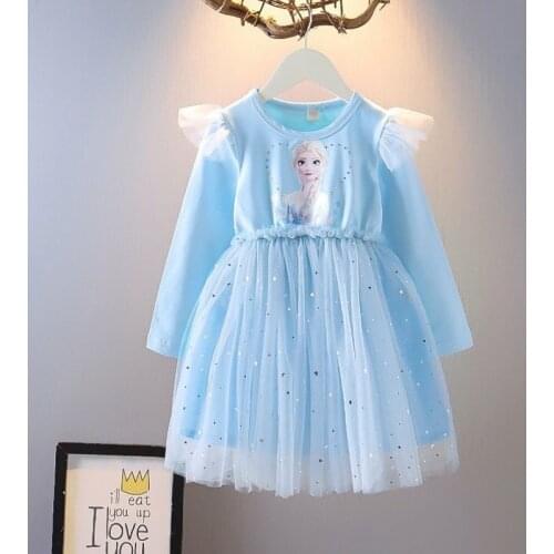 Fall Dresses for Girls Vestidos Frozen Elsa Dresses Birthday Party Long Sleeve Princess Costume Teen Childrens Prom Dress