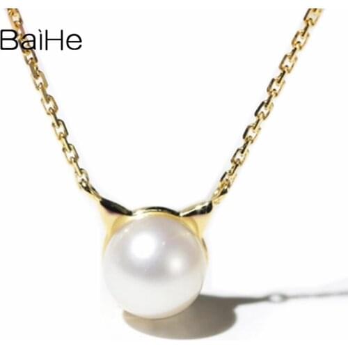 BAIHE Solid 18K Yellow Gold 4.5-5mm Natural Freshwater pearl Wedding Women Trendy Fine Jewelry beautiful pearl Gift Necklaces