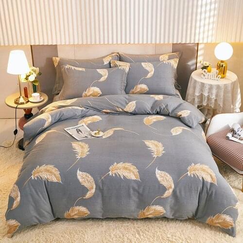 Nordic Style 100% Cotton Home1pcs Duvet Cover Textile Bedding Grey Feathers Duvet Cover Bed Linens Single King Queen