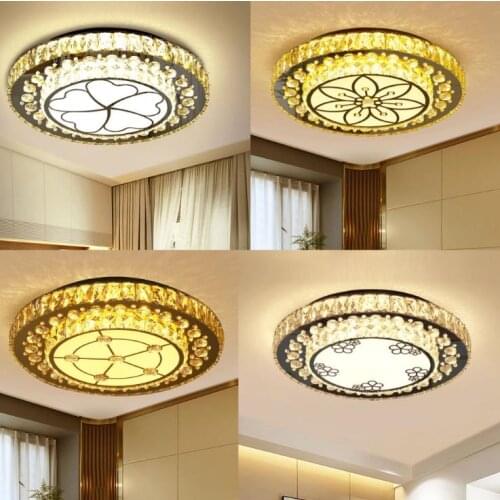 Bedroom ceiling lamp LED crystal round lamp intelligent dimming warm wedding room lighting household hotel room lamps