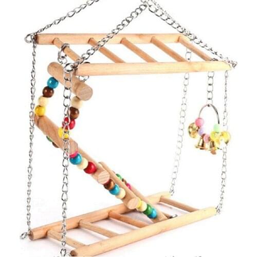 Bird Hamster Bridge Wood Swing Toys Small Pet Ladder Stand Platform Cage Accessories