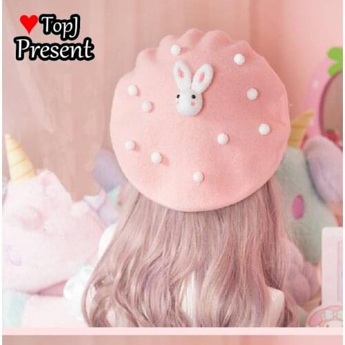 Handmade Japanese Beret Lolita pancake bud HAT wool felt rabbit hair ball finished hairpin mink hair