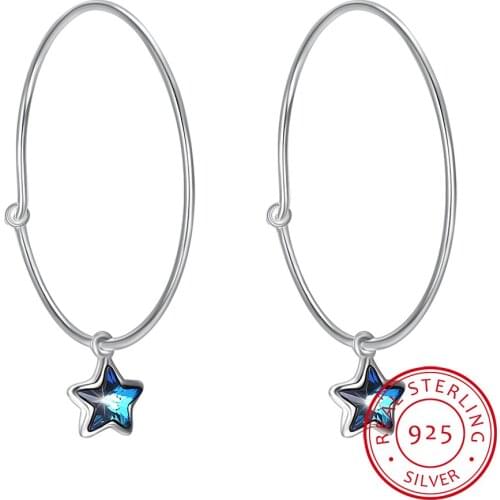 Real 925 Sterling Silver LEKANI Crystals Star Hoop Earrings for Women Girls Fine Jewelry Romantic Girl Fashion