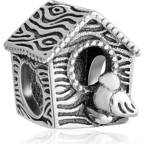 Authentic S925 Silver Vintage Spring Bird House Sweet Home Bead Charm fit Lady Bracelet Bangle For Women DIY Jewelry