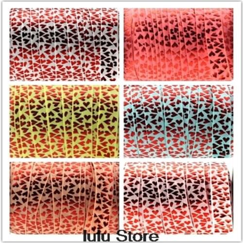 5/8"16mm gold foli red love heart printed fold over elastic ribbon diy handmade hair bows wedding decoration 10 yards 7 colors