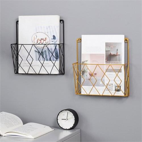 Modern Creative Iron Wall Magazine Metal Wire Shelf Rack Decoration For Home Bedroom Books Room Magazine Books Display Racks