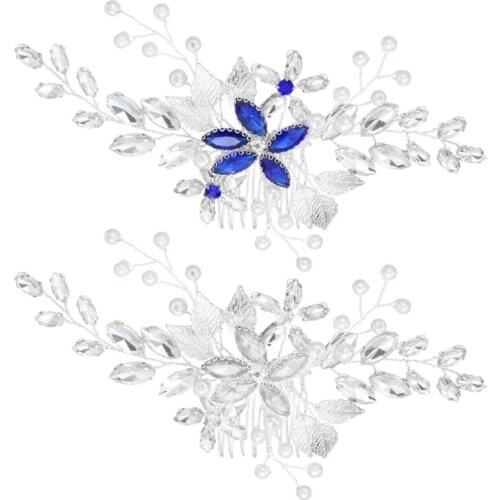 Wedding Hair Accessories, Hair Pieces Comb for Brides Bridal Silver Vintage Headpiece Comb Hair Clip Barrette Decorations Blue
