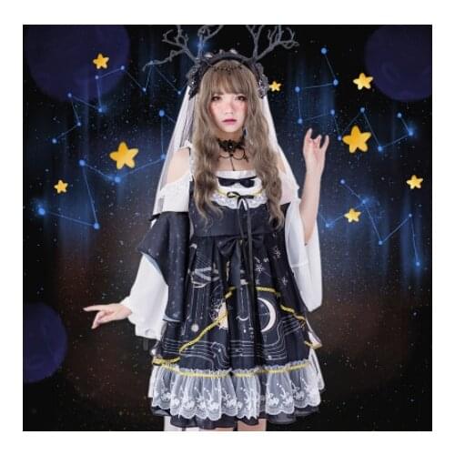 Vintage sweet lolita dress lace bowknot high waist cute printing princess victorian dress kawaii girl gothic lolita op loli cos