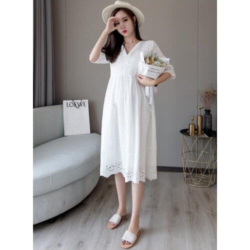 Explosion models pregnant women summer fashion trend tide mom openwork lace skirt summer two-piece maternity dress