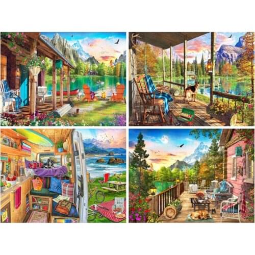 Yujohom Needlework Diamond Embroidery Seaside Full Square Drill Diamond Painting Natural Landscape Mosaic Kit Home Decoration