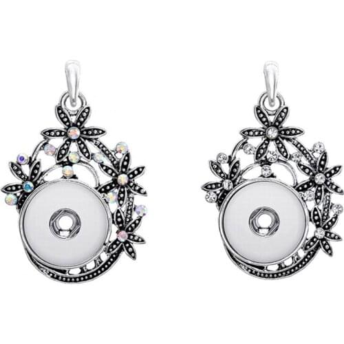 Retro Diy Snap Jewelry Metal Rhinestone Flower Baskets Pendant 18mm Snap Buttons Necklace With 50cm Link Chain Snap Jewlery