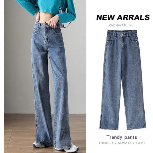 Spring Autumn Pants Women High Waist Jeans Split Denim Jeans Womens Loose Wide Leg Pants Women Jeans Pants Plus Size Trousers