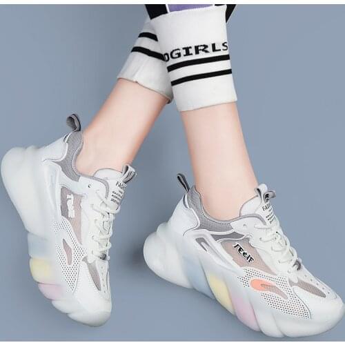 Womens Chunky Sneakers Thick Bottom Platform Shoes Mesh Fashion Breathable Casual Running Shoe for Woman Female cozok 2021