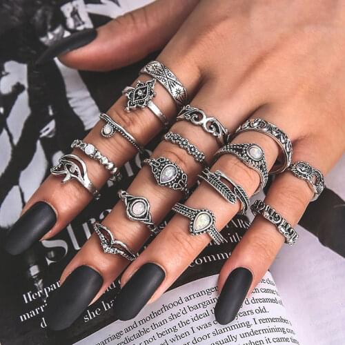 Vintage Rings Set For Women Boho Heart Knuckle Finger Ring Female Bohemian Gold Silver Color Jewelry Accessories