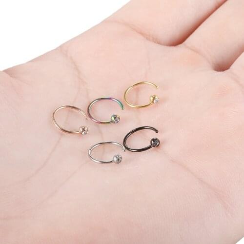 1Pc Stainless Steel Crystal Fake Nose Ring Hoop Septum Rings C Clip On Fake Piercing Nose Earring Nostril Piercing Body Jewelry