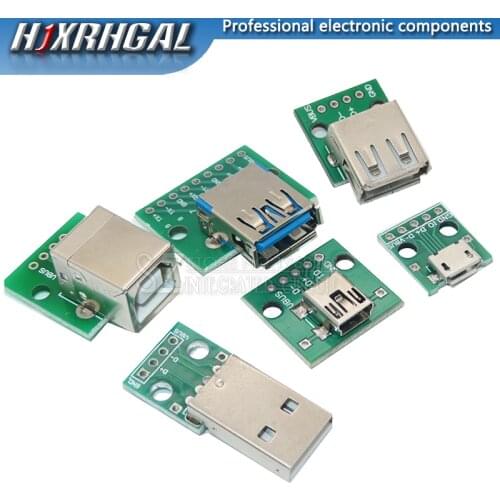 1PCS USB Male Connector / MINI MICRO USB to DIP Adapter 2.54mm 5pin Female Connector B Type USB2.0 Female PCB Converter