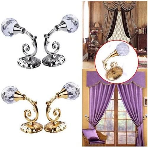 2pcs Large Metal Crystal Ball Curtain Hooks Tassel Wall Tie Back Hanger Holder Curtain Hanging Tools 4 colors