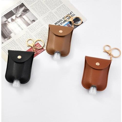 30ml Leak Proof Hand Sanitizer Package Bottle And Keychain Holder Refillable Empty Bottles With Leather Bag Keychain Holder