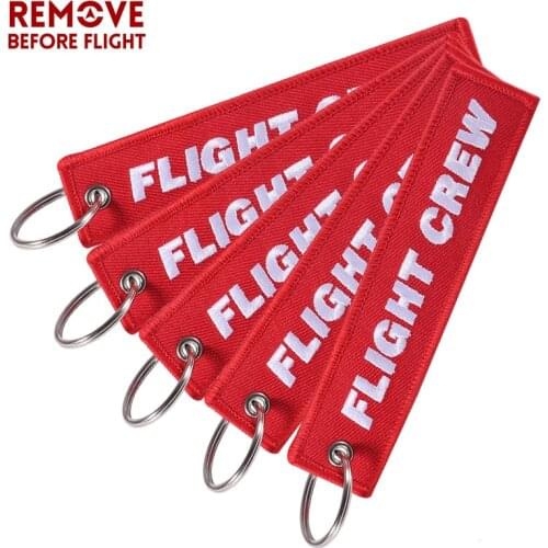 5 PCS Red Flight Crew REMOVE BEFORE FLIGHT Fashion Jewelry Chain Keychain For Aviator Keychain Embroidery Keyring Chain Custom