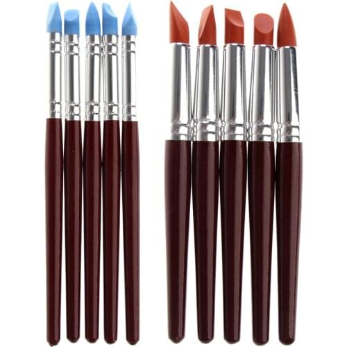 5Pcs Silicone Pottery Clay Shaper Sculpture Carving Tools DIY Art Craft Supplies Sculpting Tools Cake Rubber Pen Brush Tool Set