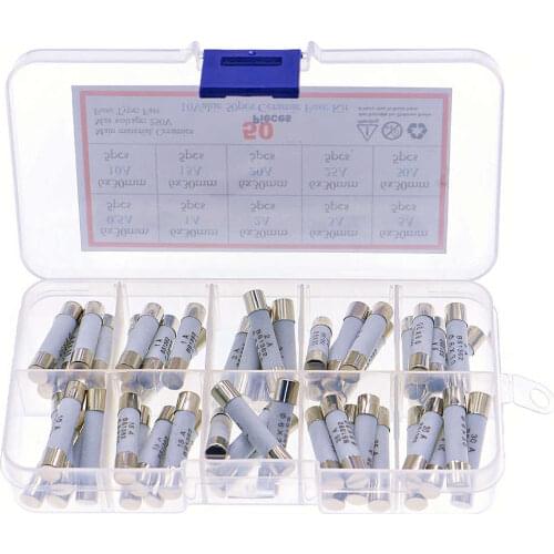 50pcs/Box 6mm x 30mm 250V Fast Blow Ceramic Fuse Assortment Kit 0.5A 1A 2A 3A 5A 10A 15A 20A 25A 30A