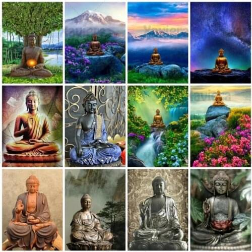 5D Diamond Embroidery Buddha Status DIY Diamond Painting Full Drill Cross Stitch Kit Mosaic Religion Bodhi Landscape Rhinestone