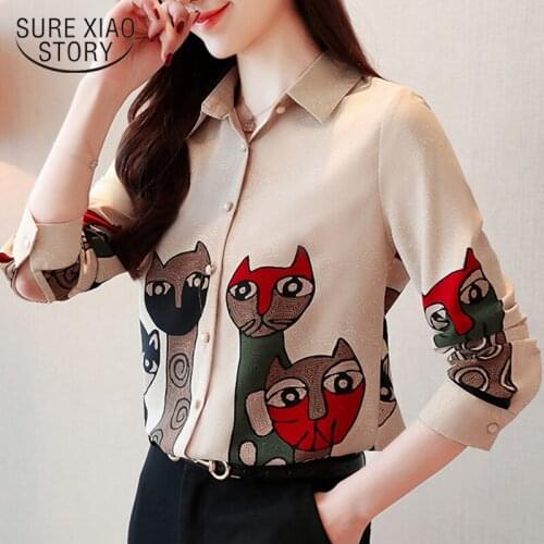 Spring Elegant Blouses Women 2021 autumn Fashion Tops Chic Long Sleeve Print Chiffon Shirt Korean Blouse Office Lady Clothes 835
