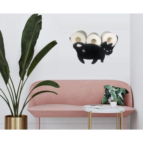 HOT SALE Cat Decorative Toilet Paper Holder - Free-Standing Bathroom Tissue Storage Black Wall Mounted Roll Tissue Storage Shelf