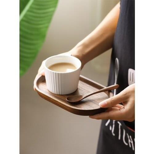 Whole Wood lovesickness Wood Oval Solid Wood Pan Plate Fruit Dishes Saucer Tea Tray Dessert Dinner Plate Ceramic Coffee cup Set