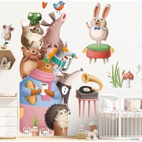 DIY 71*94CM Cartoon Animal Kids Rooms Wall Sticker Music Party Nursery Childern Bedroom Wall Decoration Adhesive Poster