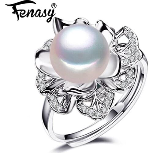 FENASY 925 Sterling Silver Ring Luxury Natural Freshwater Pearl Rings For Women Female Party Wedding Fine Jewelry